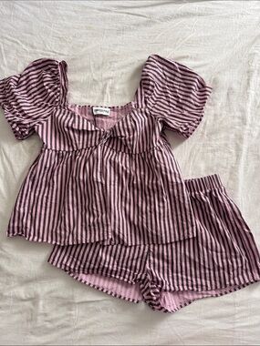 Princess Polly Pink and Brown Striped Short & Top Set